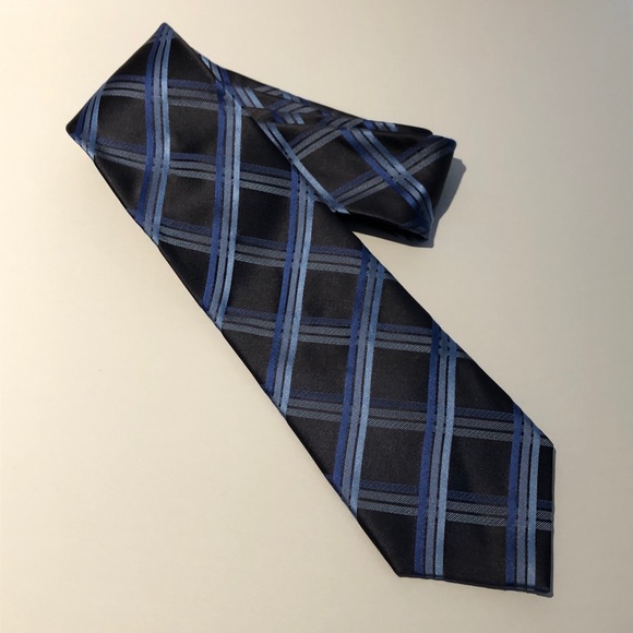 BCBG Attitude 100% Silk Slim Tie Blue Plaid - Picture 1 of 4